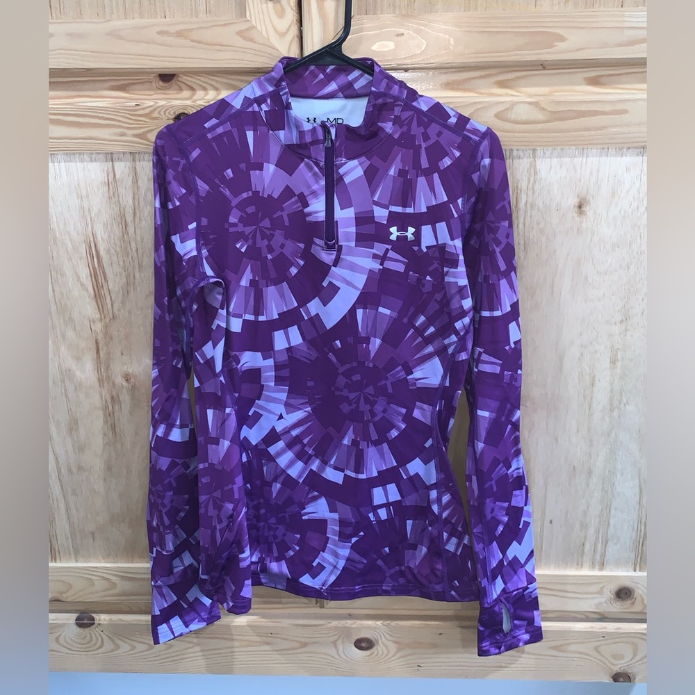 Under Armour purple printed coldgear 1/4 zip thumb tech pullover shirt size MD
